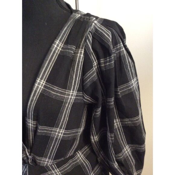 Free People Size 12 V neck Dress 3/4 Sleeve black white Plaid VNC - Picture 6 of 6